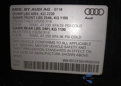 2017 Audi Q3 2.0T Premium z USA, uszkodzony, nr VIN WA1ECCFS5HR003209